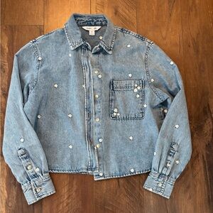 Old Navy Light Blue Cropped Denim Shirt
